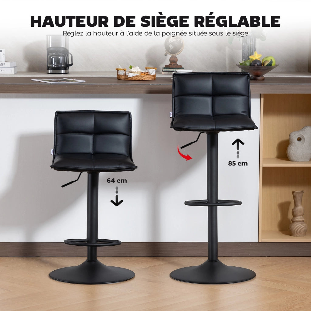 Sgabello da Bar Regolabile ¨C Xylo ¨C Set 2 Pezzi Seduta Girevole PU Nero 44x45x85-106cm