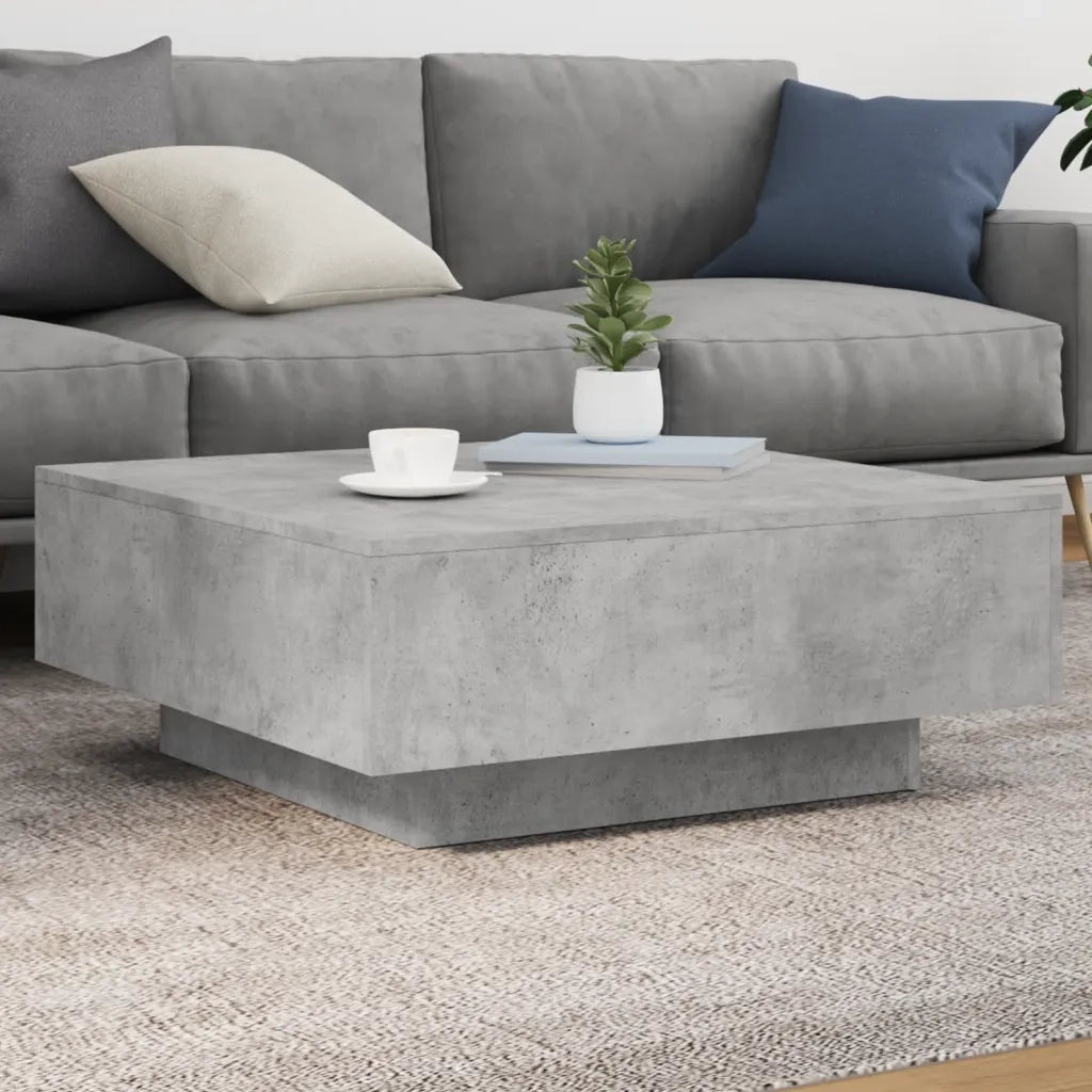 Tavolino Salotto-Tavolino da soggiorno-Tavolo Grigio Cemento 80x80x31 cm Legno Multistrato