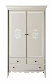 Armadio legno 2 porte 3 cassetti legno shabby tortora bianco scritte 110x55x190 (1236) - Mobili 2G