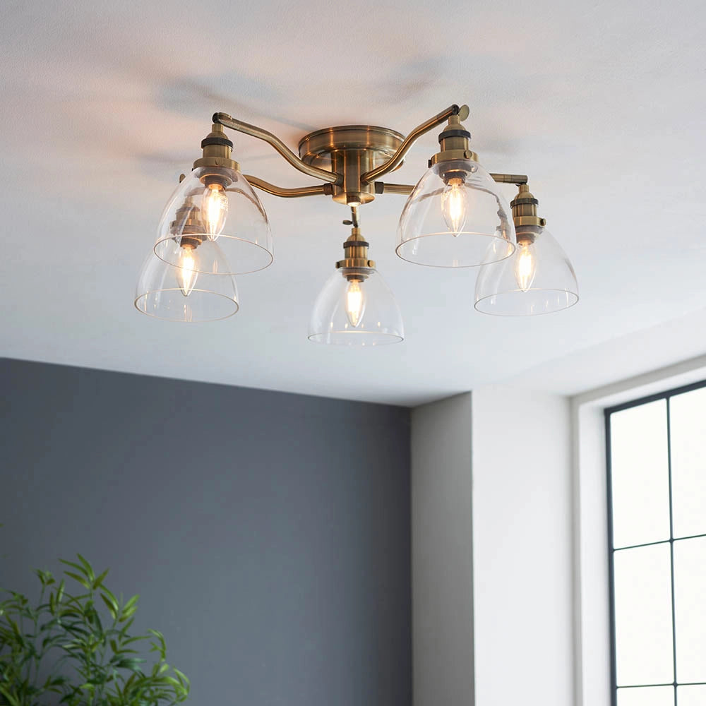Plafoniera vintage ottone antico 5 luci E14 Endon Hansen