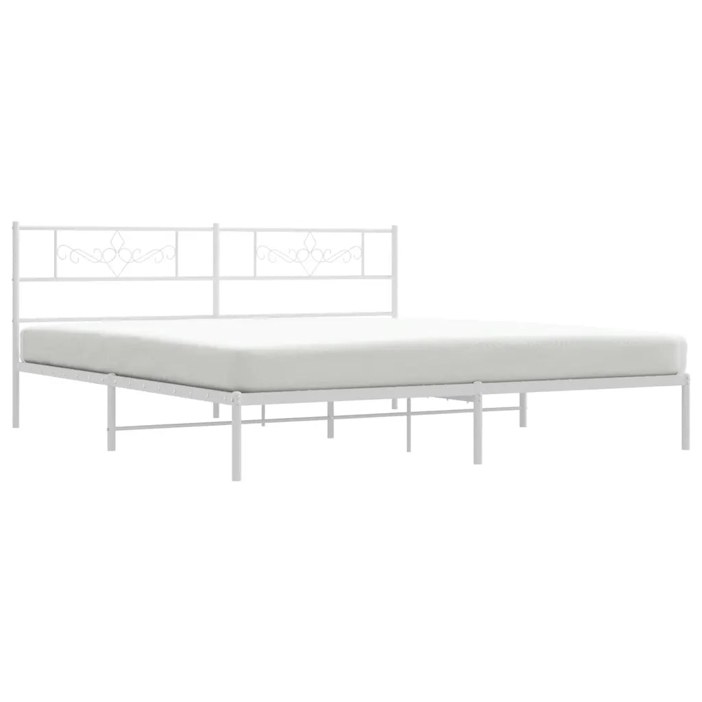 Letto matrimoniale | Letto per adulti | Giroletto con Testiera Metallo Bianco 193x203 cm