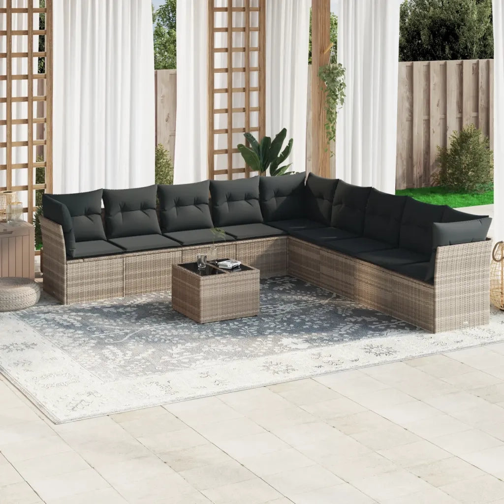 Set Divano Giardino 10 pz con Cuscini Grigio Chiaro Polyrattan 3217792