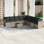 Set Divano Giardino 10 pz con Cuscini Grigio Chiaro Polyrattan 3217792