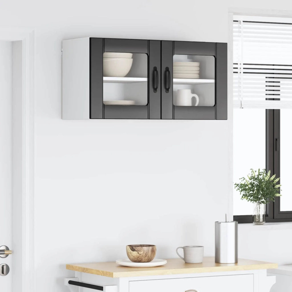 Pensile da cucina | Mobile in vetro da parete LUCCA 2 pz Nero 40 x 31 x 40 cm