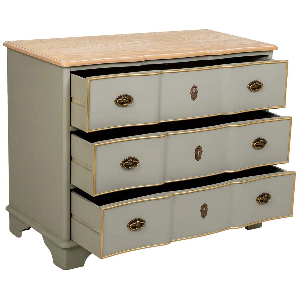 Cassettiera antica in legno laccato verde, 3 cassetti 100x50x80