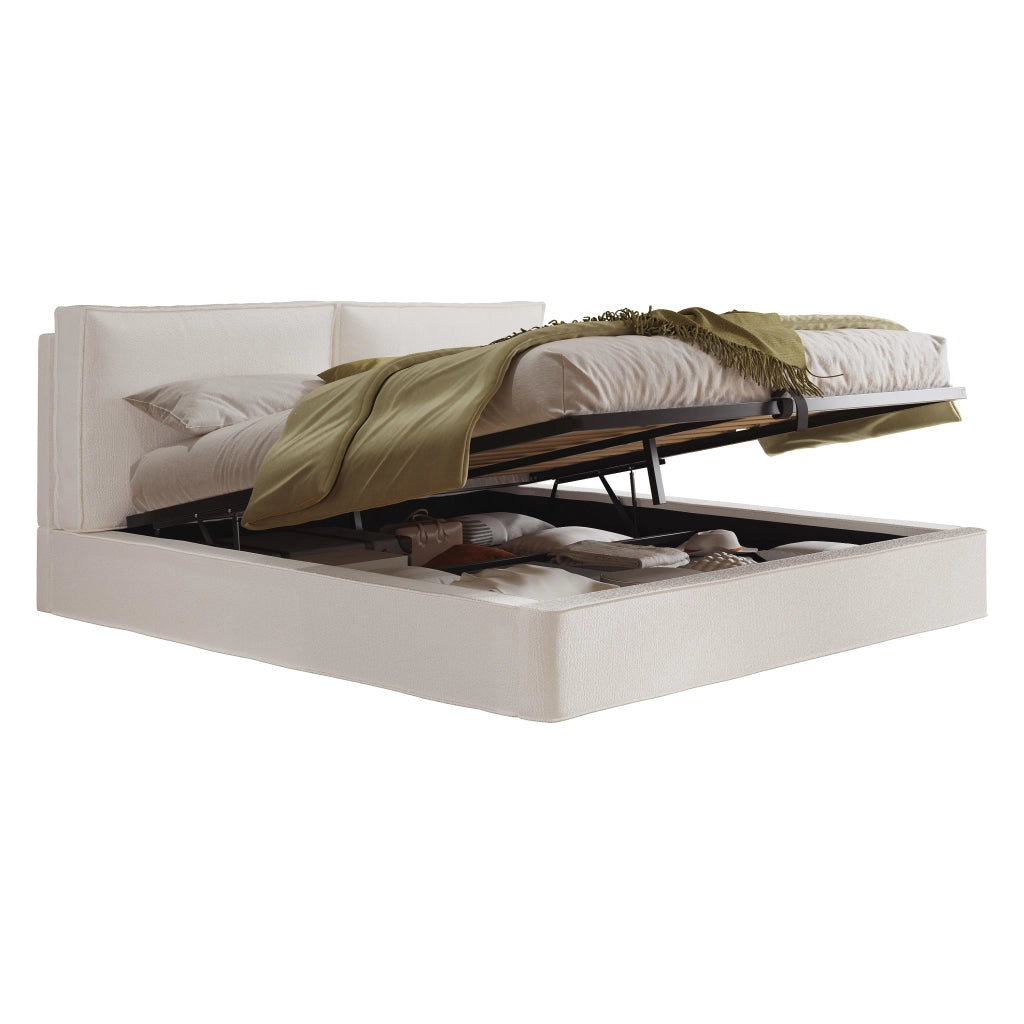 Letto imbottito letto doppio 180 x 200cm letto idraulico funzionale letto con telaio a listelle testiera testiera imbottita beige bouclé