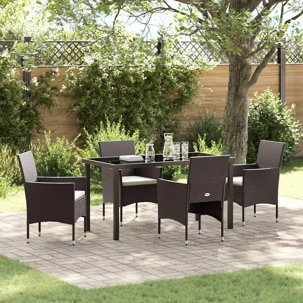 Set da Pranzo per Giardino con cuscino 5 pcs Marrone polyrattan