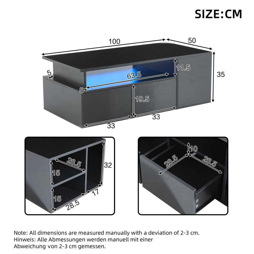 Tavolino da Caff¨¨ con LED e 2 Cassetti ¨C MINIMAL ¨C Nero, 100x50x35