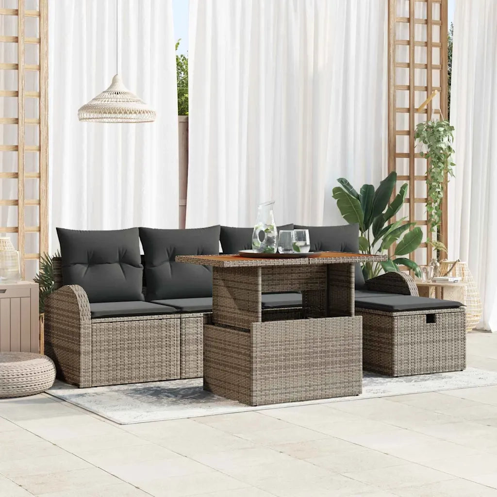 Set Divano da Giardino con cuscino 6 pcs Grigio polyrattan