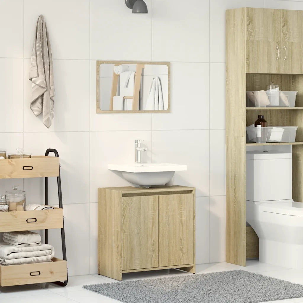 Set Mobili da Bagno | Armadio da bagno 2 pz Rovere Sonoma in Legno Multistrato