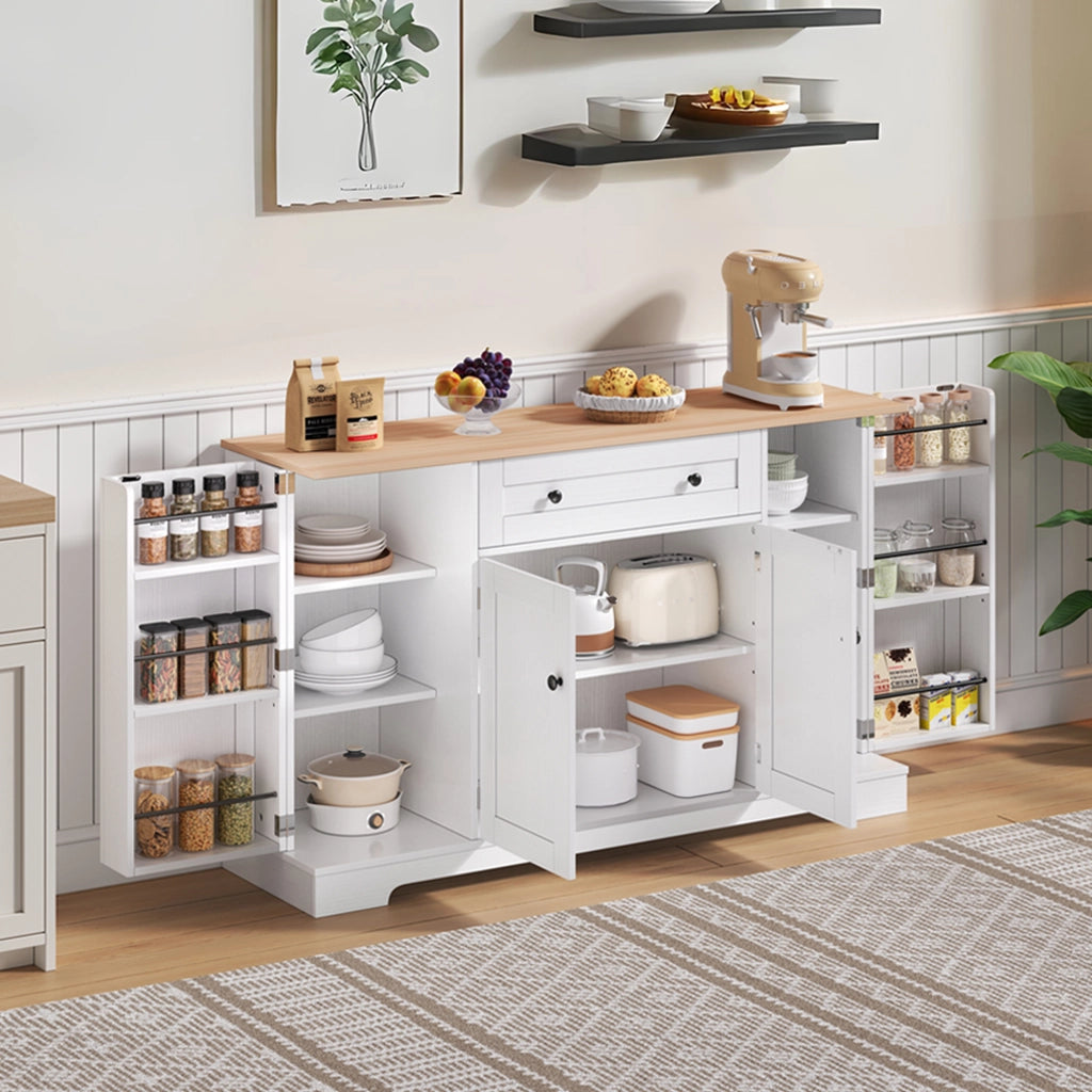 Buffet cucina multifunzionale - Zephmum- 138 cm- Con cassetto, ante e ripiani regolabili- Design moderno con protezione ribaltamento