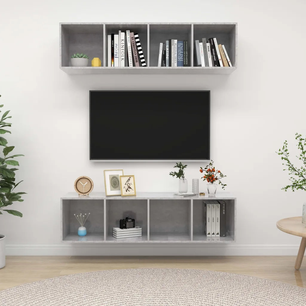Mobile TV a Parete 2 pz Grigio Cemento in Truciolato 3079785