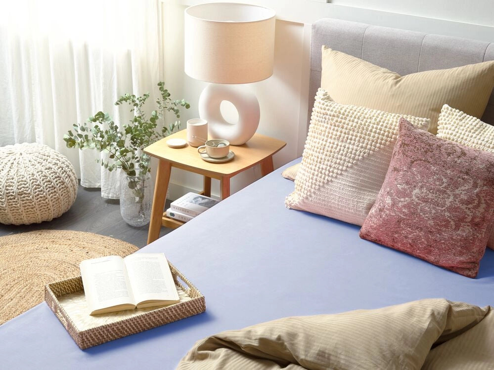 Lenzuolo con angoli cotone azzurro 180 x 200 cm con bordi elastici modello classico a tinta unita camera da letto classica