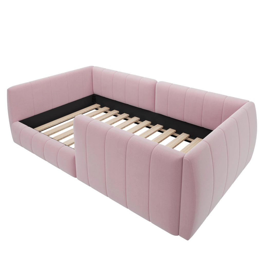 letto a piattaforma imbottito mdf rosa 90 x 200 cm