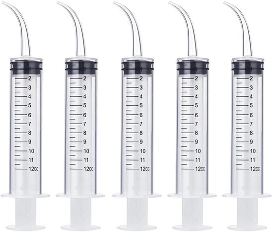 Spazzolino a spruzzo 12 ml - 5 pezzi - Punta curva - Qualità medica - Riciclabile - Per irrigazione orale - Spazzolino per irrigazione dentale