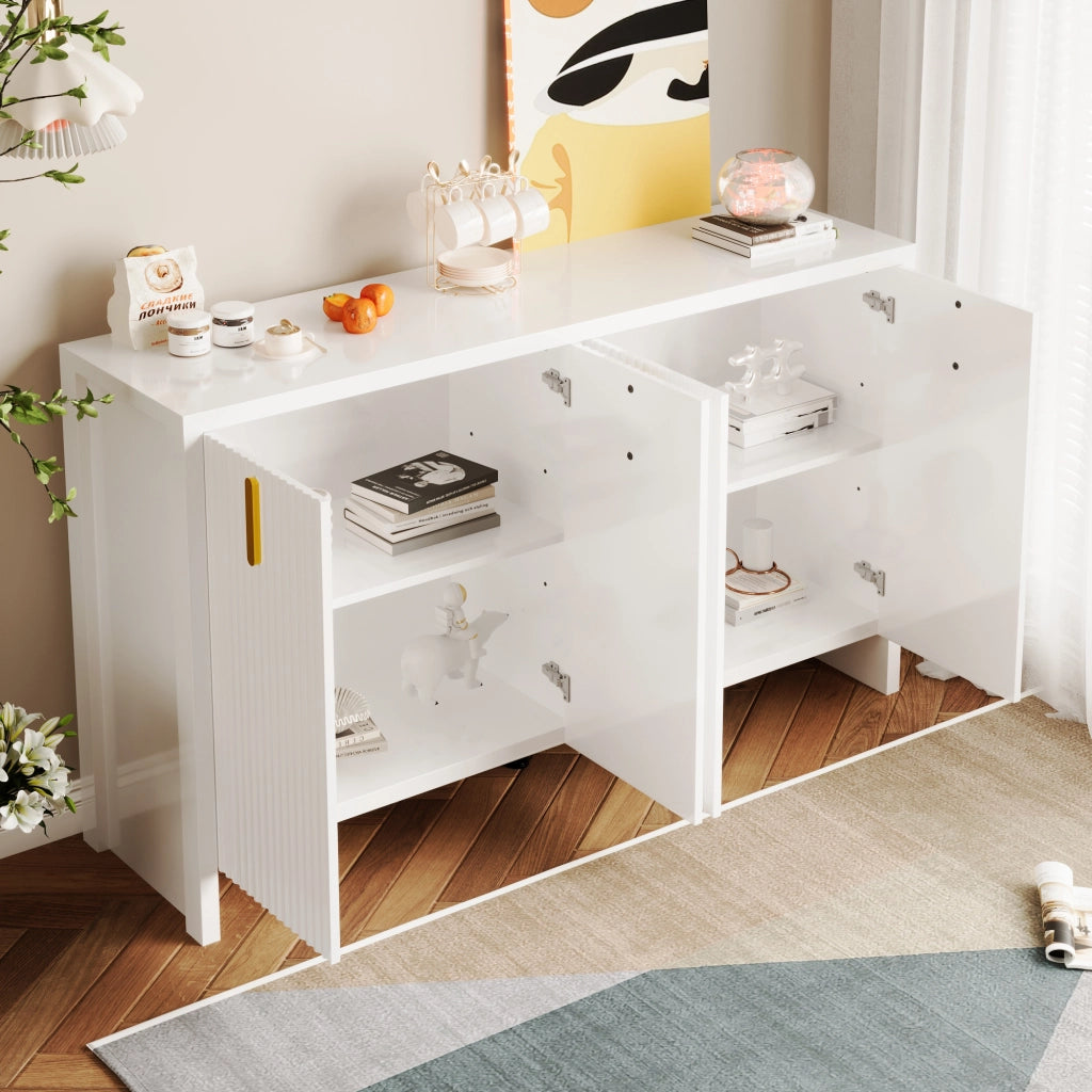 Credenza Moderna ¨C Xylo ¨C Bianco, Maniglie Dorate, Ante con Divisori Regolabili