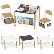 Tavolo per Bambini con Sgabelli e Pannello ¨C Minimal ¨C Bianco e Naturale 90x50x55