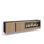 Mobile TV Soggiorno, 212x50x35 cm, Per TV fino a 80", Camino elettrico XXL, Sospeso, da appendere, Rovere e nero