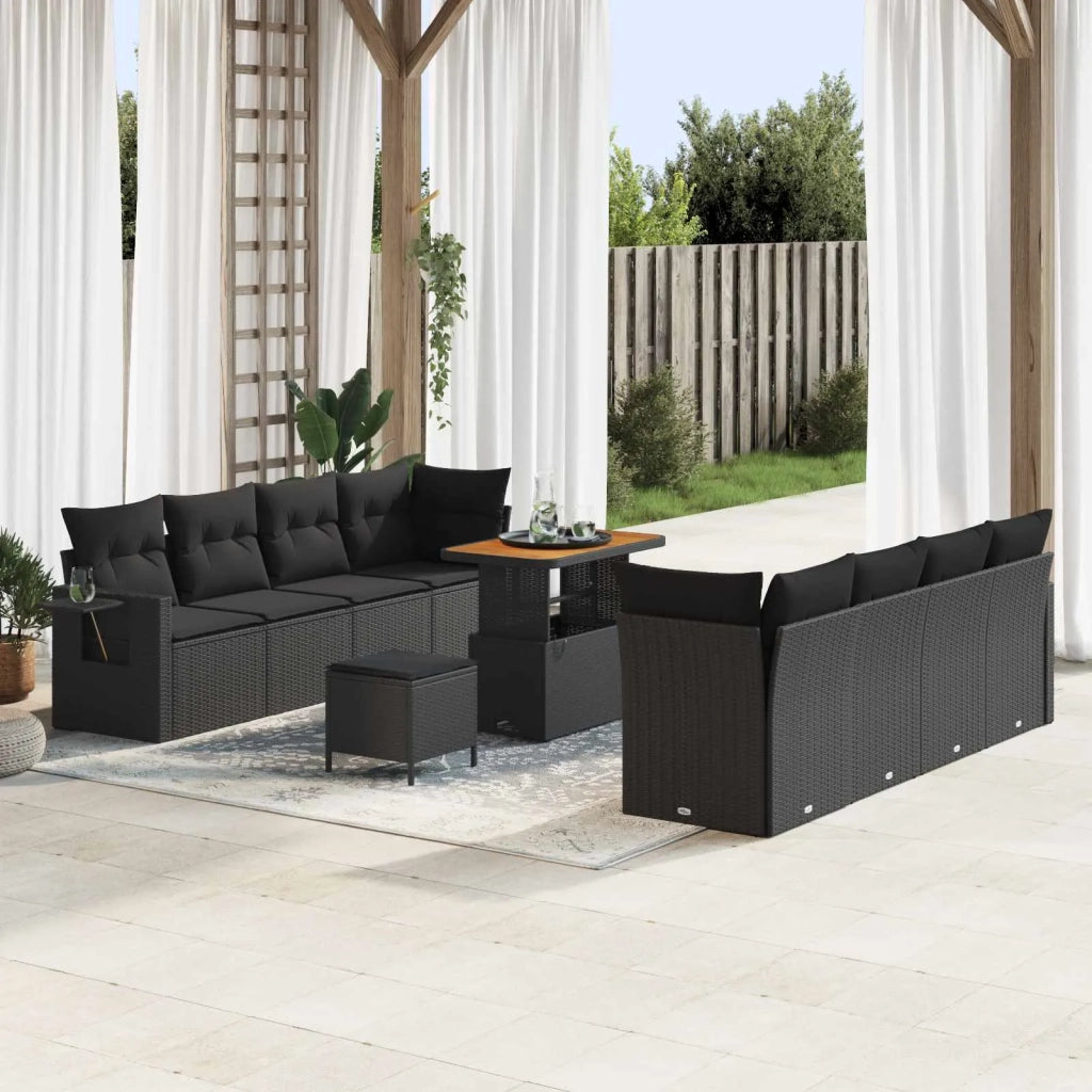 Set Divano da Giardino con cuscino 11 pcs Nero Poly Rattan 3361719