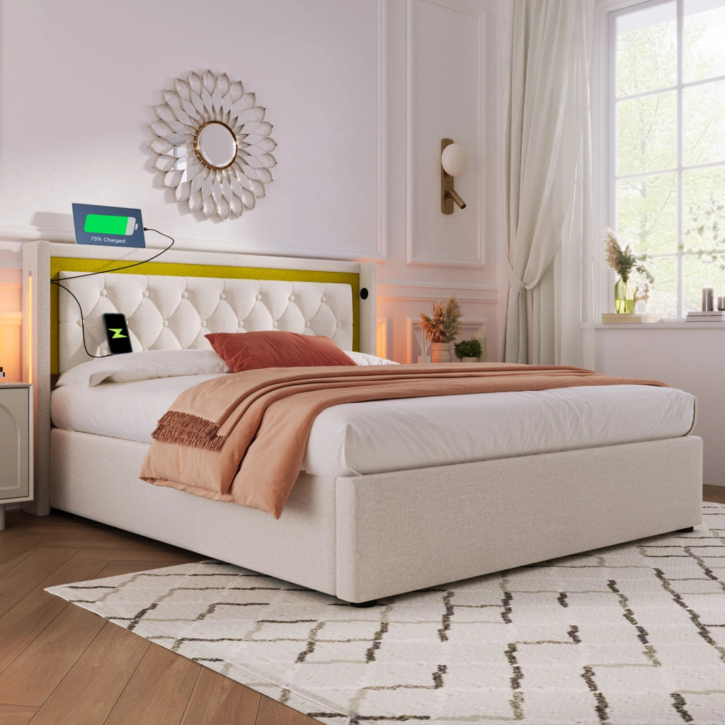 letto imbottito cotone beige 140x200 cm