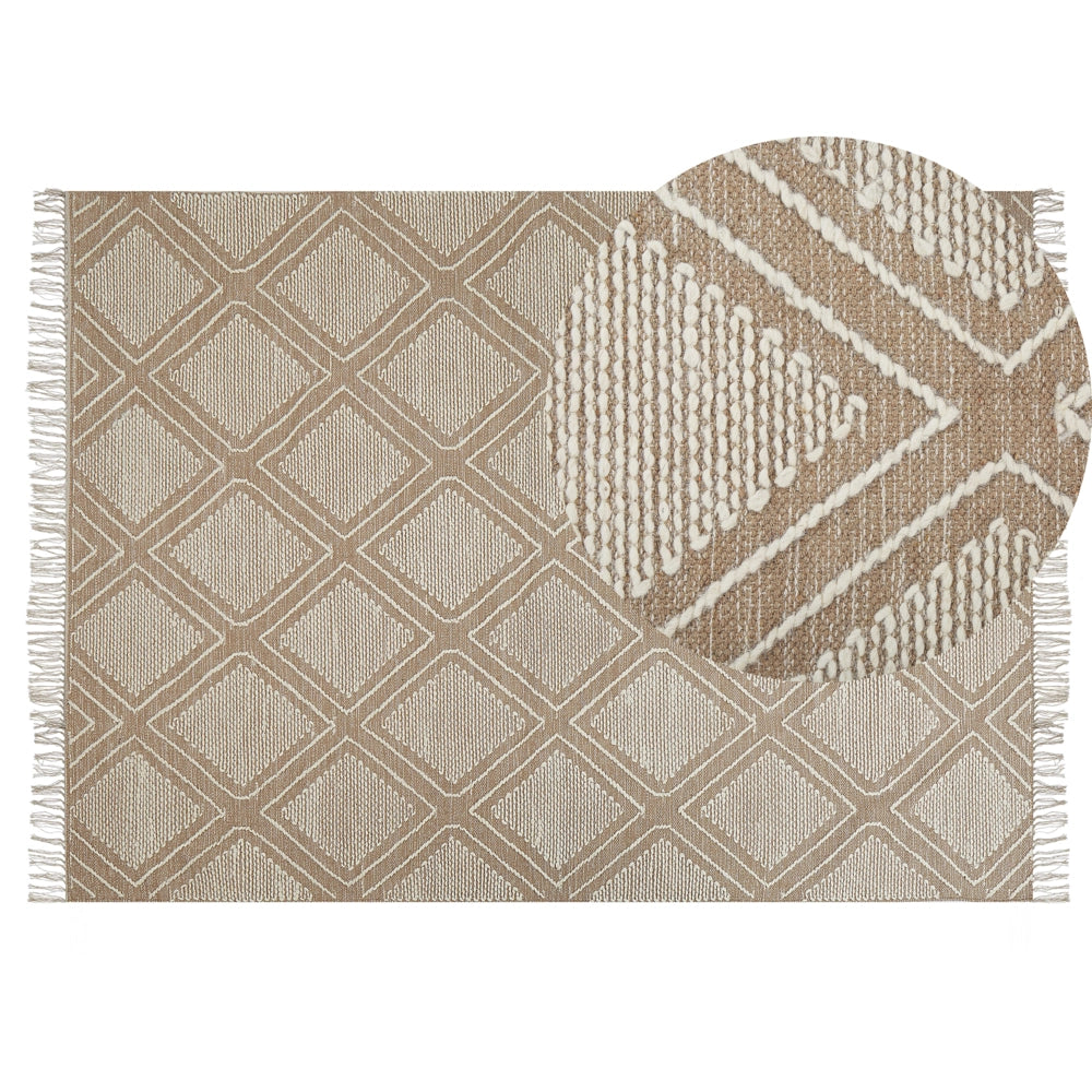 Tappeto in cotone bianco beige 140 x 200 cm motivo geometrico nappe tribali orientali