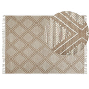 Tappeto in cotone bianco beige 140 x 200 cm motivo geometrico nappe tribali orientali