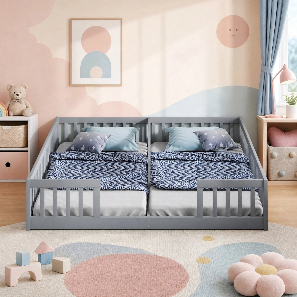 LETTO per bambini con sponde 90 x 200 cm Pino e MDF Grigio