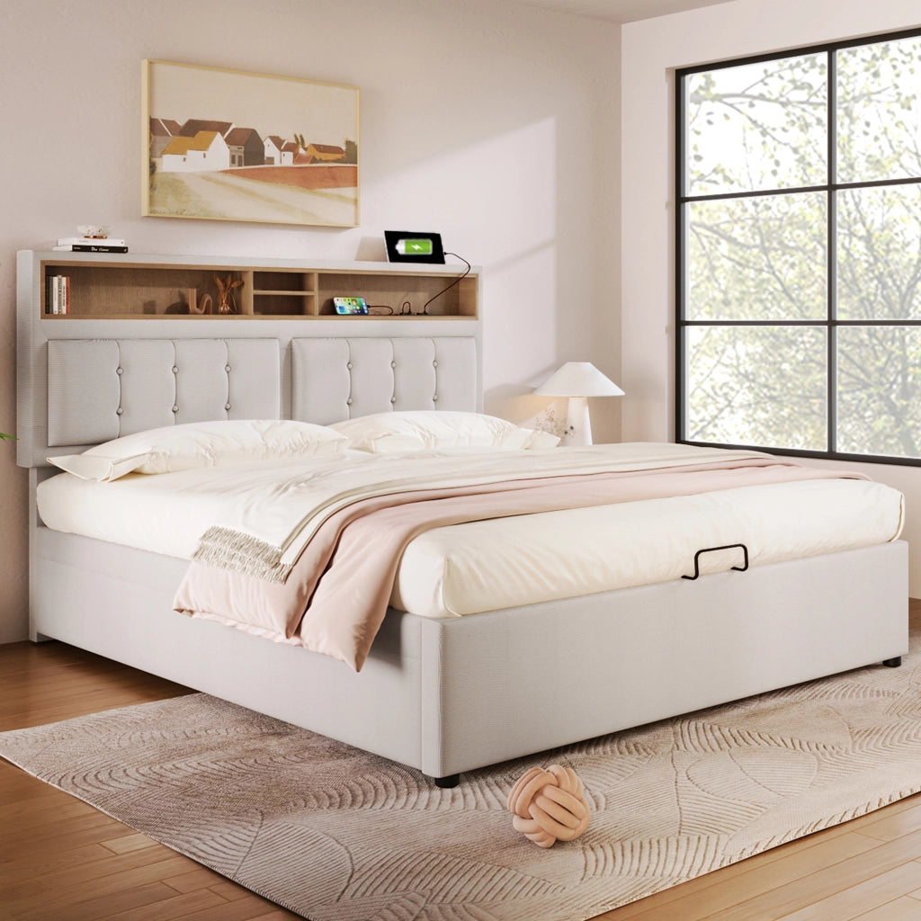 letto imbottito lino beige 140 x 200 cm