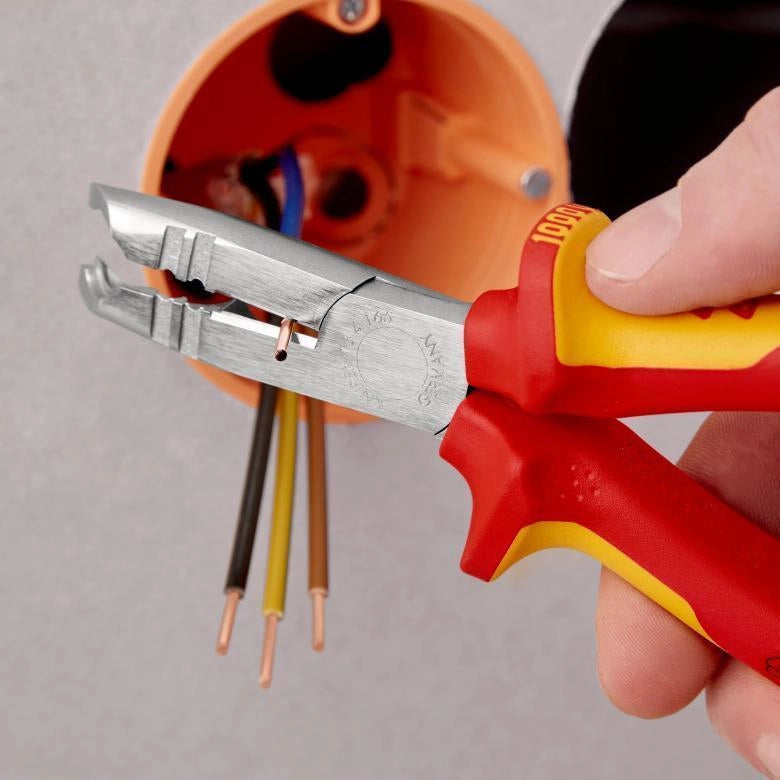 KNIPEX 13 46 165 Spelacavi Multifunzione con Tagliente Circolare e Tronchese Laterale colore Rosso Giallo