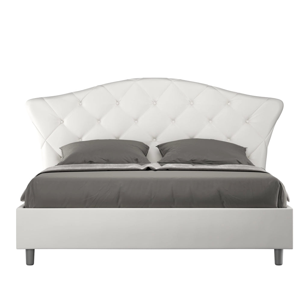 BS COM Letto matrimoniale contenitore doppia alzata imbottito 160x210 similpelle bianco