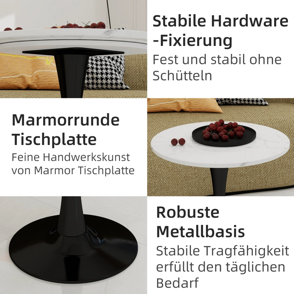 TAVOLO rotondo 70 cm in marmo artificiale nero e bianco