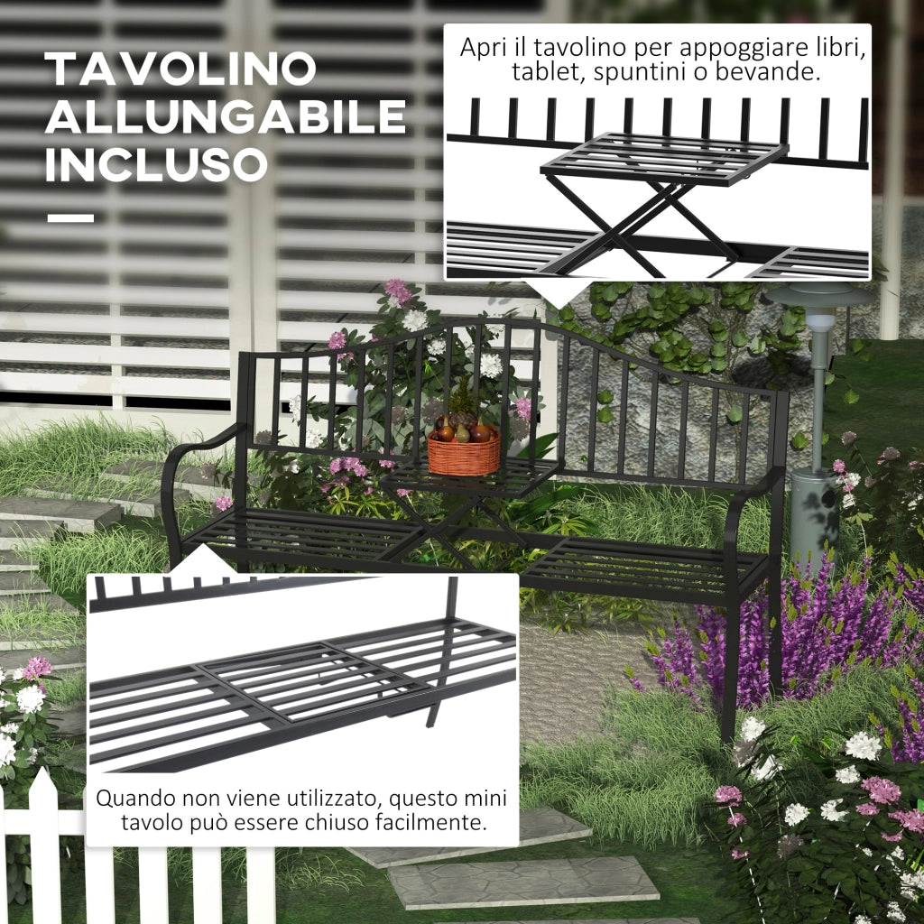 Panchina da Giardino 2 Posti con Tavolino ¨C Xylo ¨C Metallo Nero