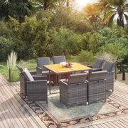 Set Pranzo da Giardino 9 pz con Cuscini in Polyrattan Grigio 3095525