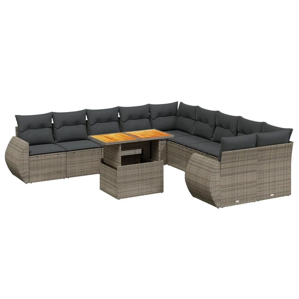 Set Divani da Giardino 11 pz con Cuscini in Polyrattan Grigio