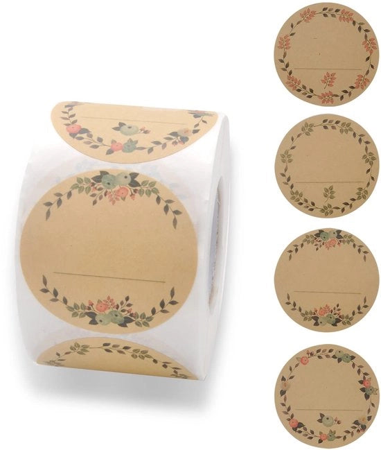 Etichette adesive autoadesive 500 pezzi - Etichette per regalo - Carta kraft - Etichette fiori - Etichette per congelatore - Prodotti artigianali - Facili da applicare - Etichette adesive per etichette