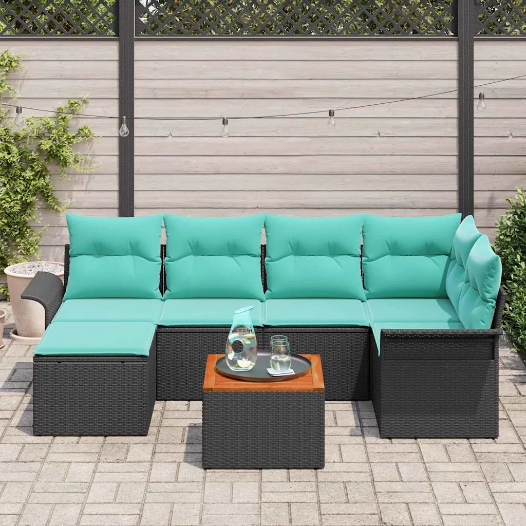Set Divano da Giardino 7 pcs Nero e Turchese polyrattan 3356023