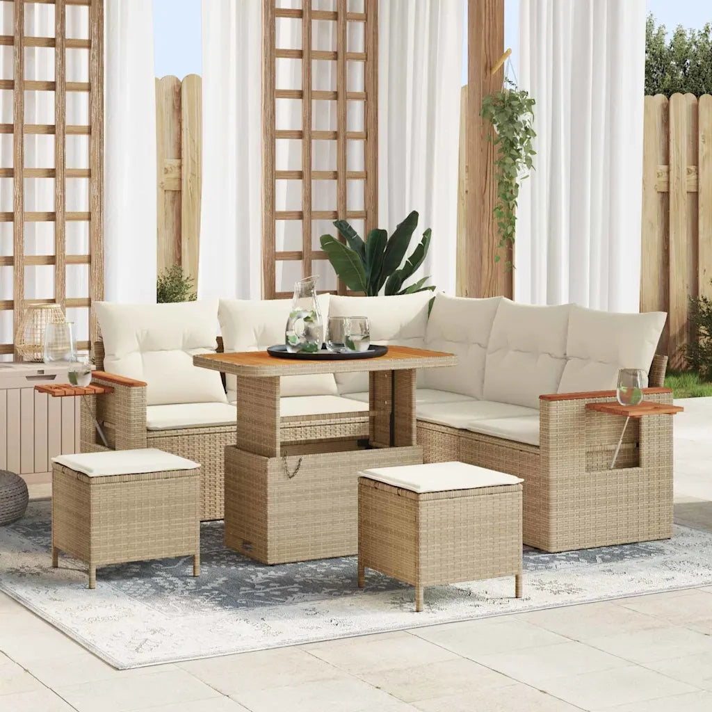 Set Divano da Giardino 9 pcs Beige e Crema polyrattan