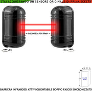 Doppio Raggio Infrarosso Attivo Barriera Orientabile Un Pezzo Segnala Allarme Passaggio Estraneo Protezione Portata 200 MT Interno 100 Metri Esterno Via Filo Aliment. 12 V Sensore Lineare Antifurto