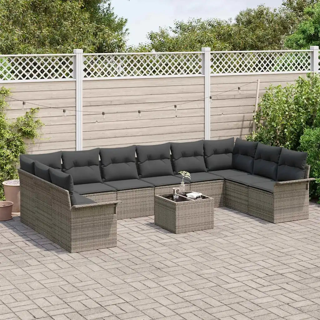 Set Divano da Giardino con cuscino 11 pcs Grigio Poly Rattan 3345549
