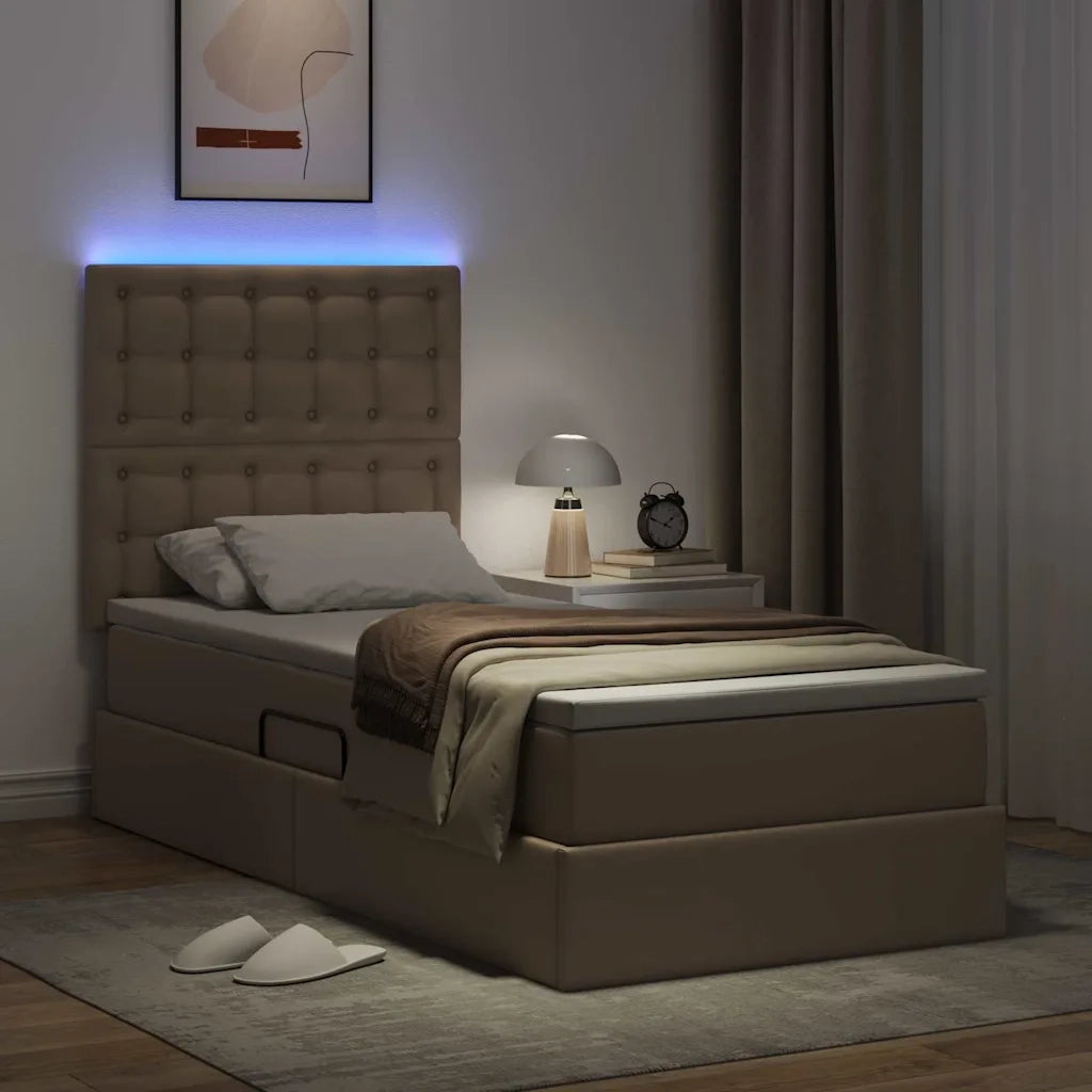 Letto con contenitore e LED con led Cappuccino 100 x 200 cm