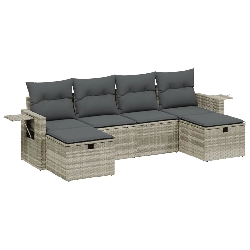 Set Divano da Giardino 6pz con Cuscini Grigio Chiaro Polyrattan