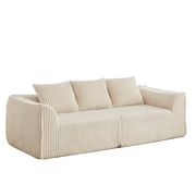 Divano modulare senza montaggio con linee curve e cuscini in velluto a coste beige 235 cm