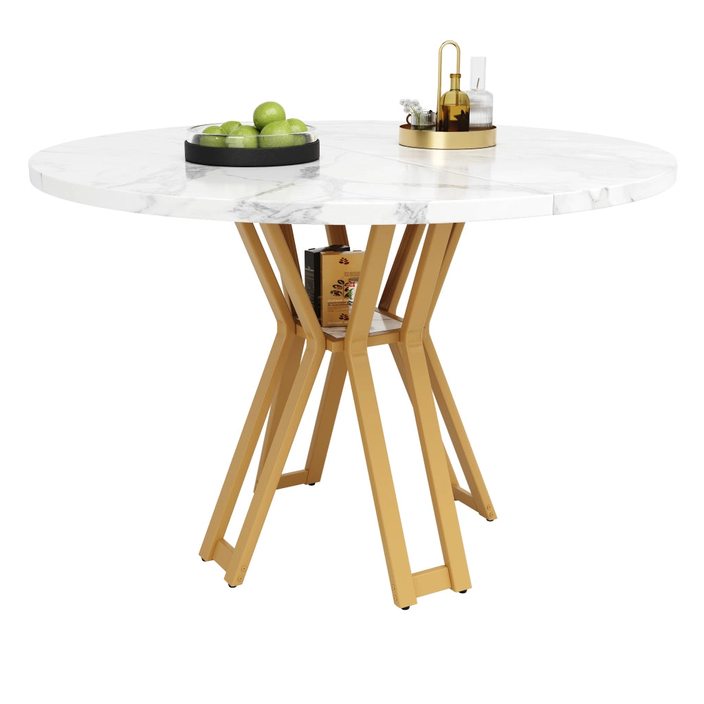 Tavolo da pranzo rotondo (100 x 100 x 76 cm), tavolo rotondo leggero e lussuoso per 4-6 persone, adatto a sale da pranzo e soggiorni, gambe dorate, pi