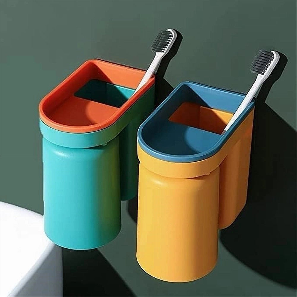 Trade Shop - Set 2pz Portaspazzolino Salvaspazio Dispenser Dentifricio Da Parete Multifunzione -