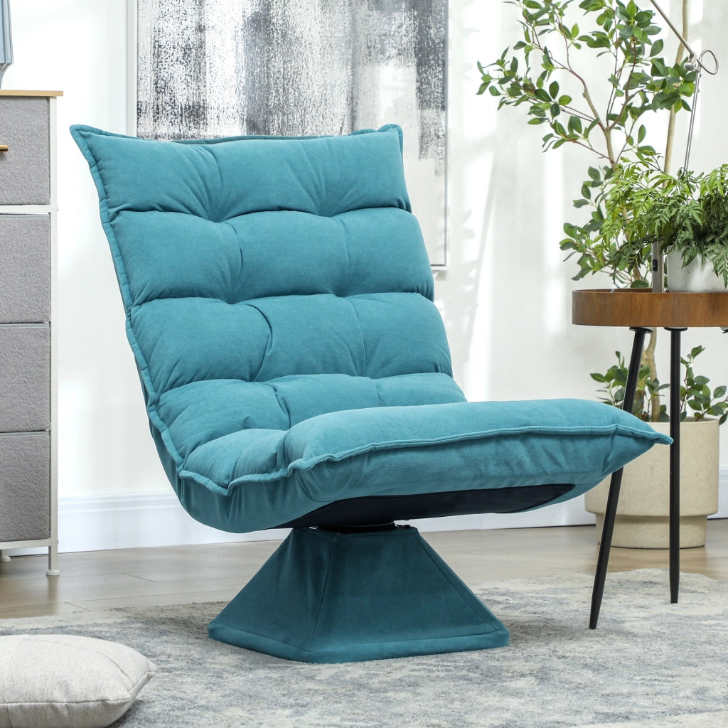 Poltrona Relax Girevole ¨C Xylo ¨C Velluto Blu Schienale Reclinabile 5 Posizioni 62x70x95cm