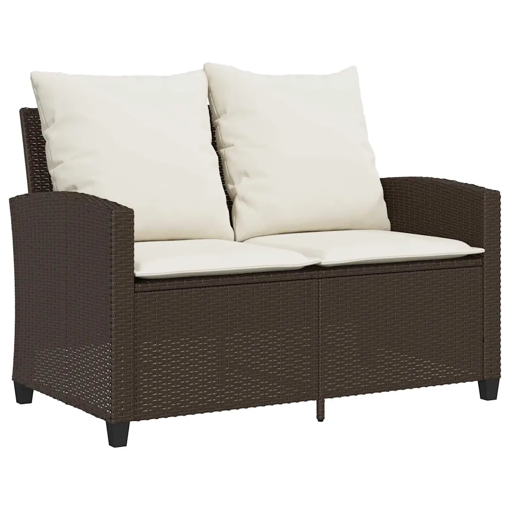 Divano a 2 Posti con Cuscini-Sofa 2 Posti con Cuscini e Tavolo Marrone Polyrattan