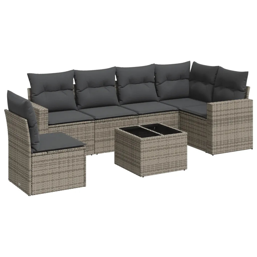 Set Divani da Giardino 7 pz con Cuscini Grigio in Polyrattan 3251377