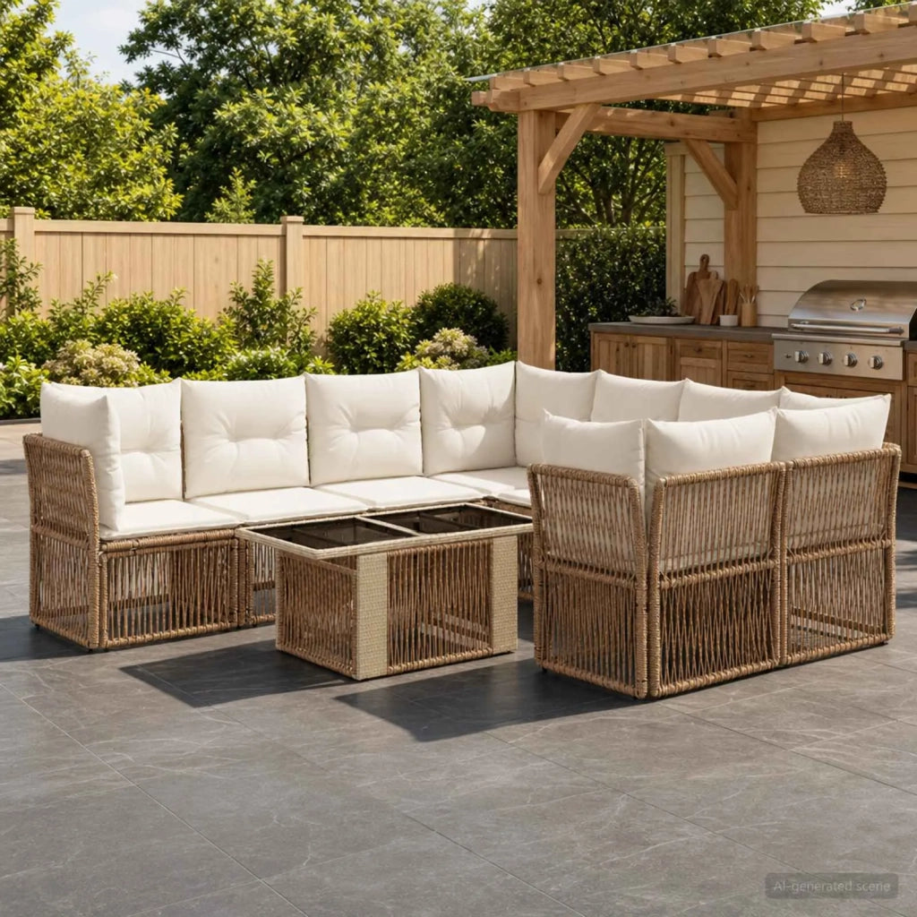 Set Divano da Giardino 9 pz Beige polyrattan 3436431