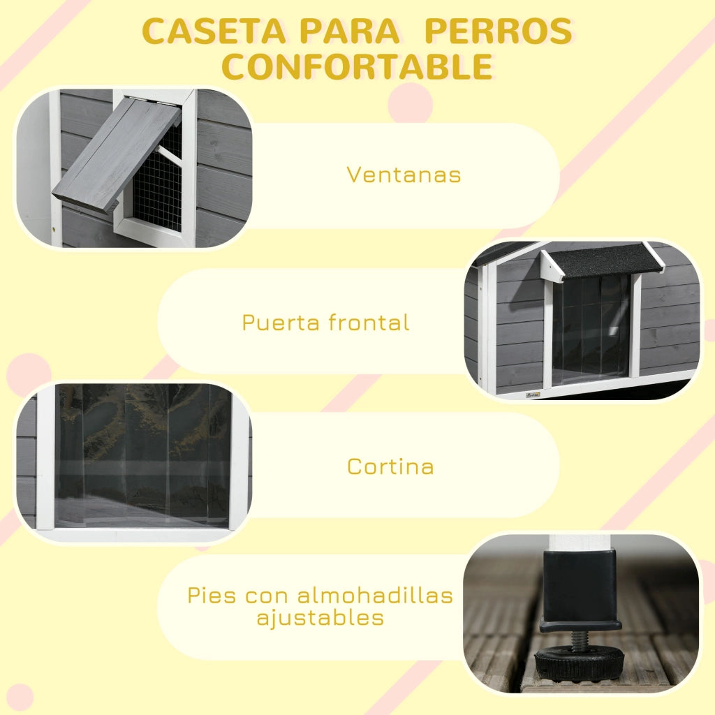 Casetta per Cani in Legno con Tetto e Base ¨C zephmum ¨C Grigio 97x72x65 cm