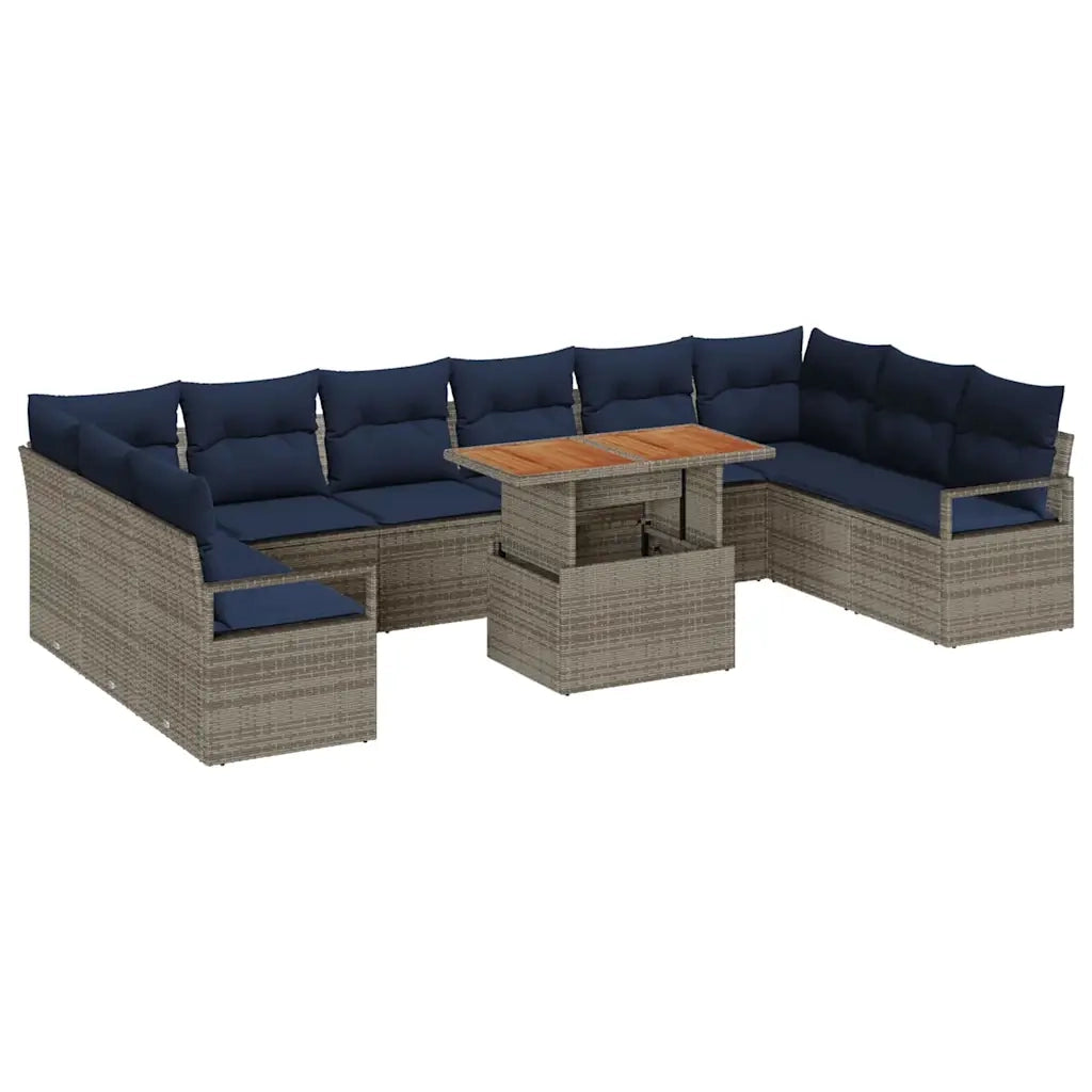 Set da Pranzo per Giardino con cuscino 11 pcs Grigio e Blu Navy 3349765